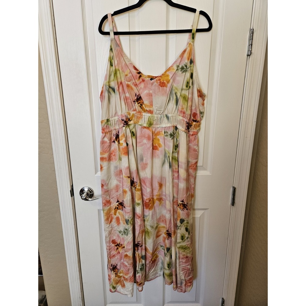 NWT Torrid Floral Pockets V-Neck Elastic Waistband Sleeveless Midi Dress, +2X